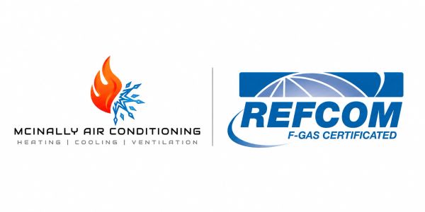 Logo of McInally Air Conditioning and Refcom certification.