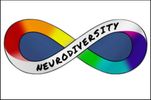 A rainbow infinity symbol that says "Neurodiversity."