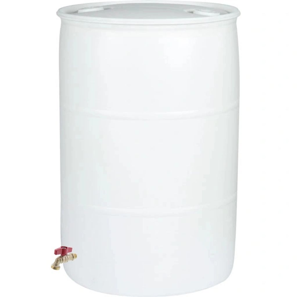 55 Gallon Rain Barrel
White
Brass Hose Faucet Installed