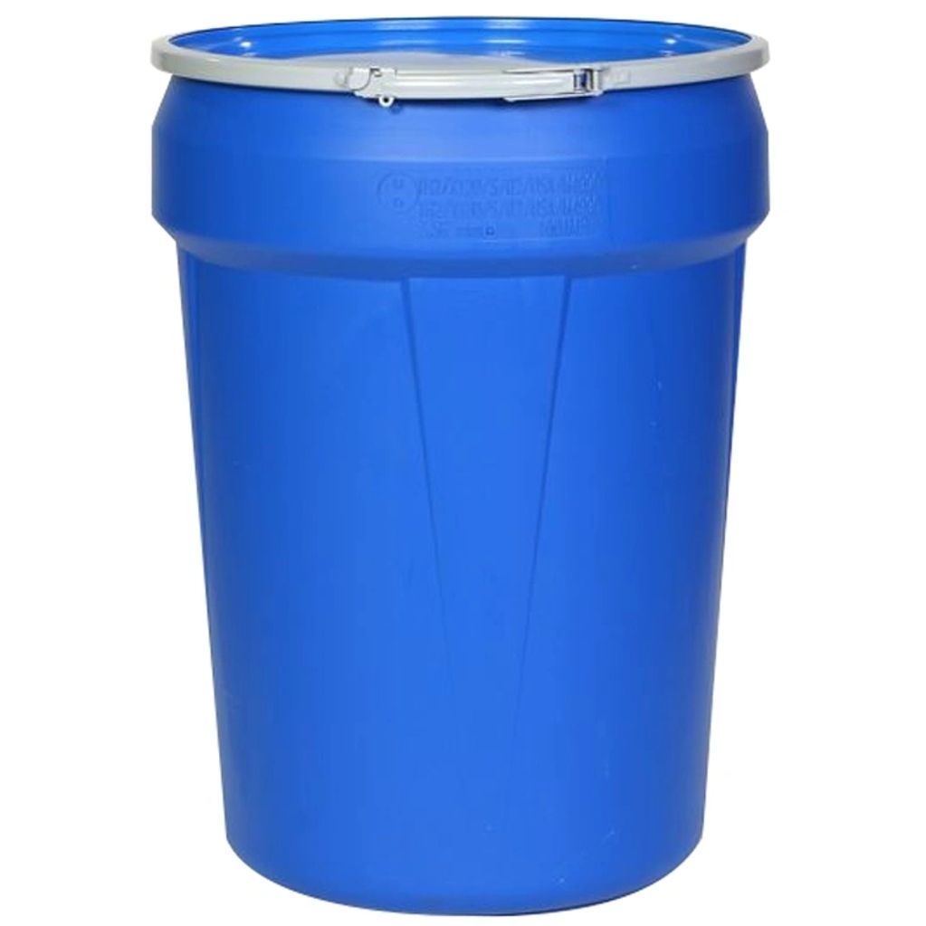30 Gallon Atlanta Plastic Barrel Open Top + Locking Lid Food Grade Stackable Blue - Used, Washed
