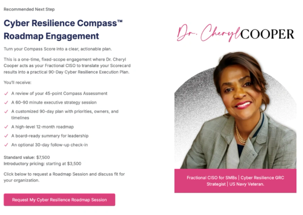 Cyber Resilience Compass Roadmap by Dr. Cheryl Cooper for strategic planning.