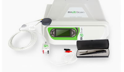 A BIO Scan medical device with probes and accessories on a white background.