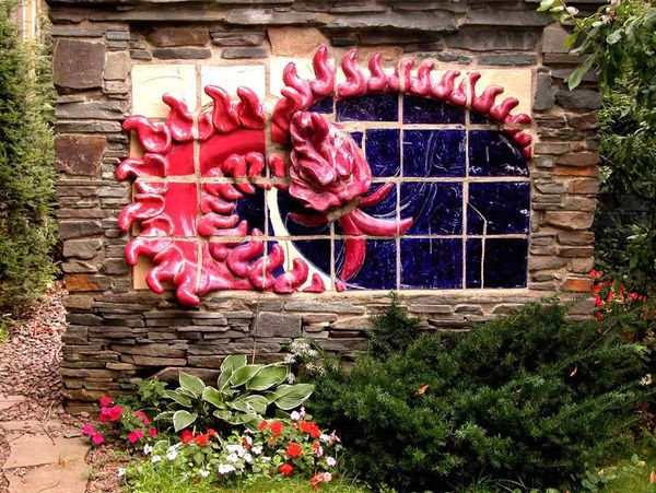 Red dragon 3D relief wall sculpture