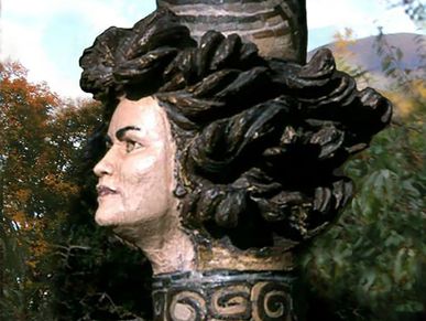 Detail of the clay head from the monumental freestanding ceramic stoneware sculpture 