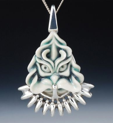 Clay art porcelain sterling silver dragon head pendant image