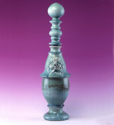 Ceramic artists Porcelain urn with  bas relief tatsu dragon