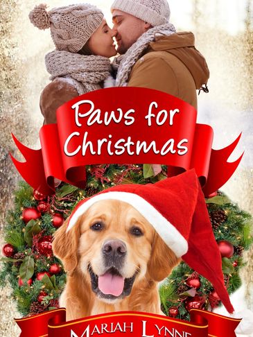 A couple and a dog in Christmas hats with festive decorations.