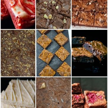 Assortment of nine different brownies and blondies.