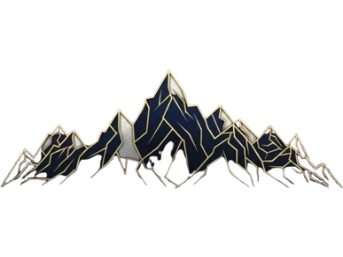 Stylized geometric mountain range with dark and light segments.