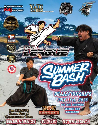 Martial arts poster for The League Summer Bash Championships 2026 in San Jose.