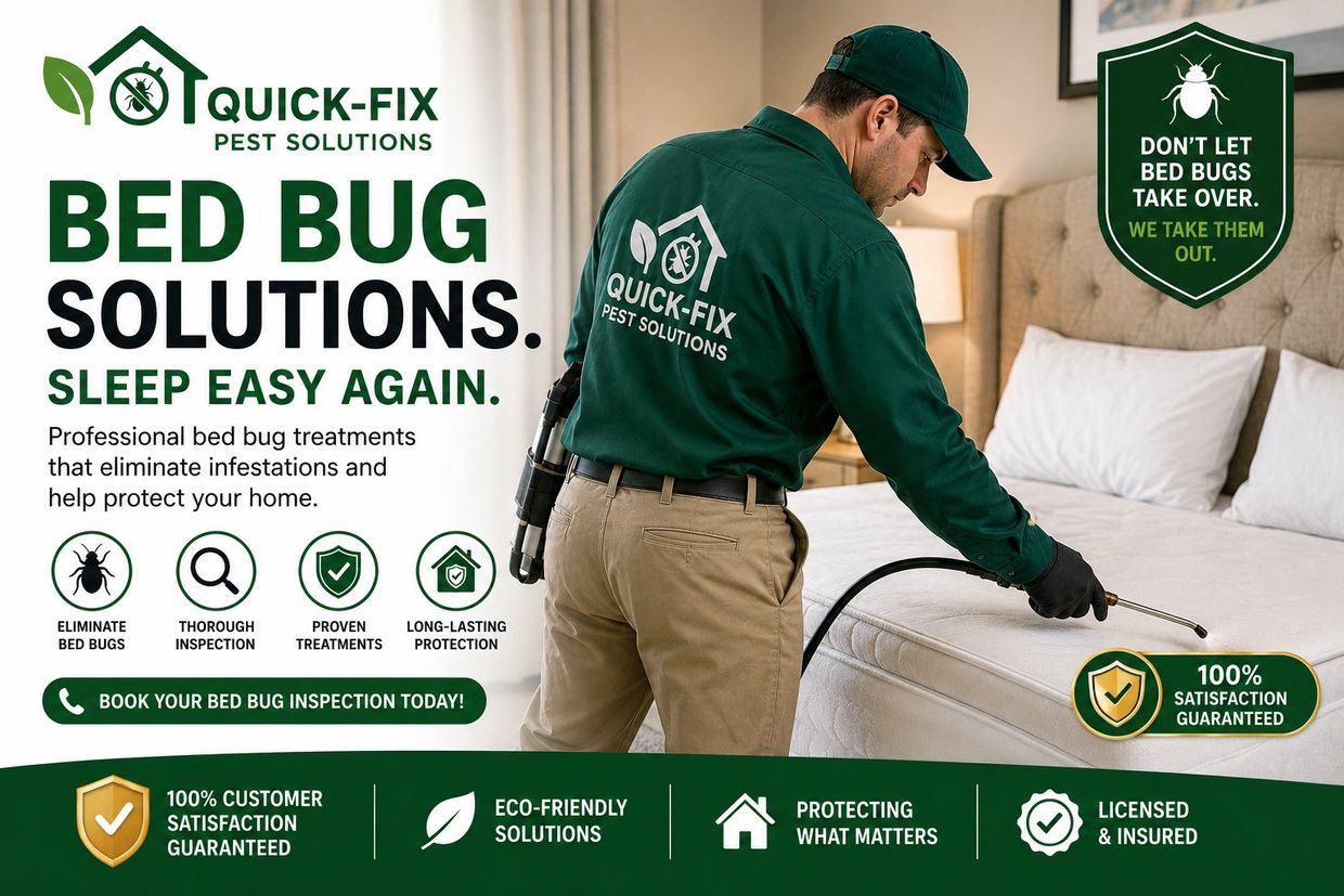 Professional pest control technician treating a bed for bed bugs.