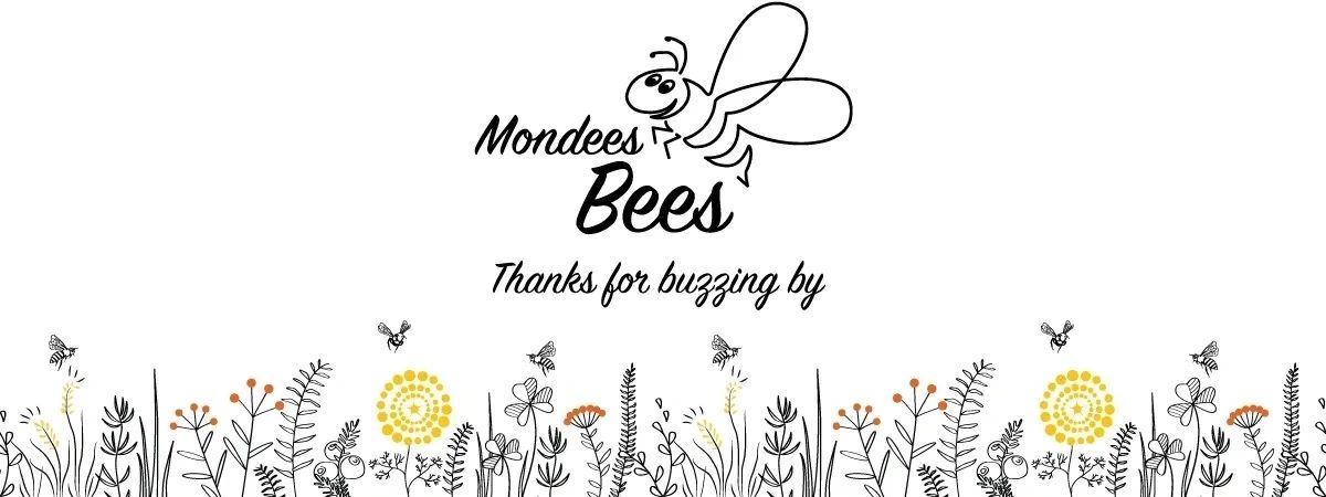 Mondees Bees logo with floral and bee illustrations, thanking visitors.