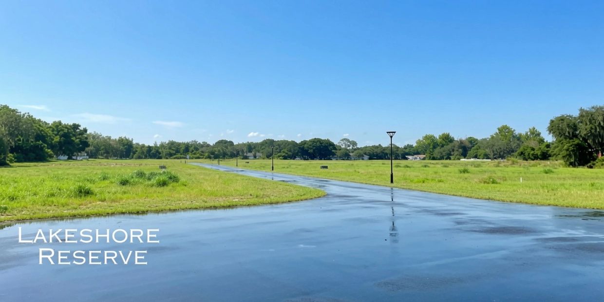 Empty paved path in a green field under clear blue sky