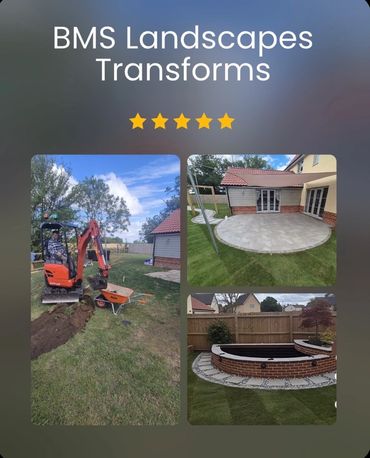 Landscaping transformation with excavation and new patio features.