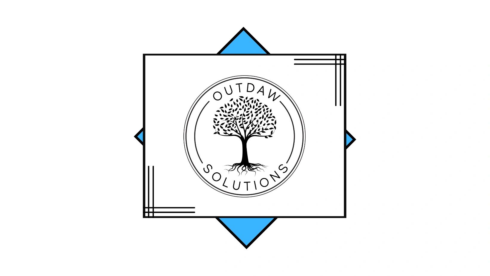 Logo featuring a tree with roots encircled by 'Outdaw Solutions' text.