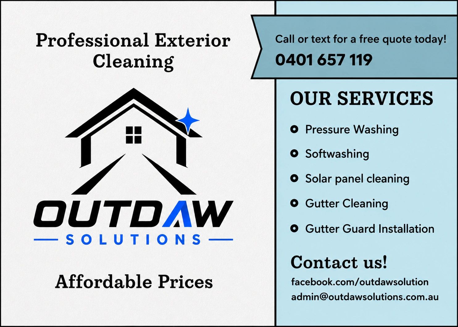 Advertisement for Outdaw Solutions exterior cleaning services.
