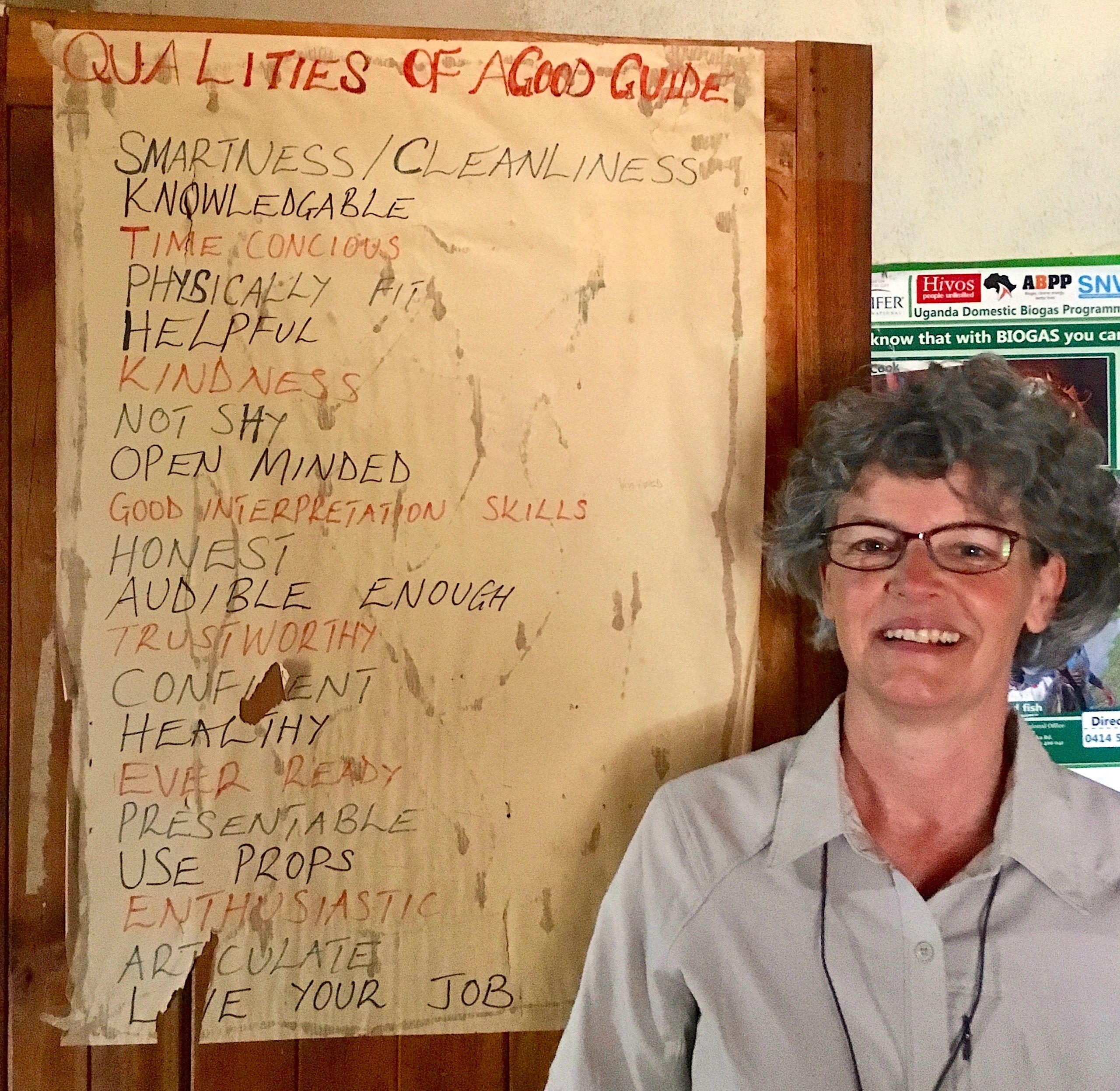 List of Qualities of a Good Guide with Judith König. Taken in Uganda.