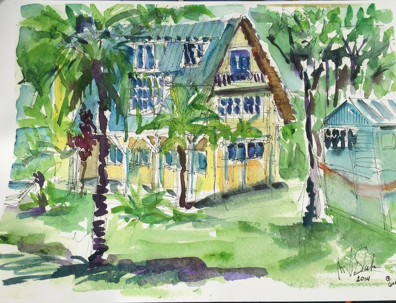 Blue Water Ministry & Ophanage in Guatamalla Watercolor by Noel Skiba