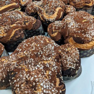 Freshly baked chocolate chip pastries.