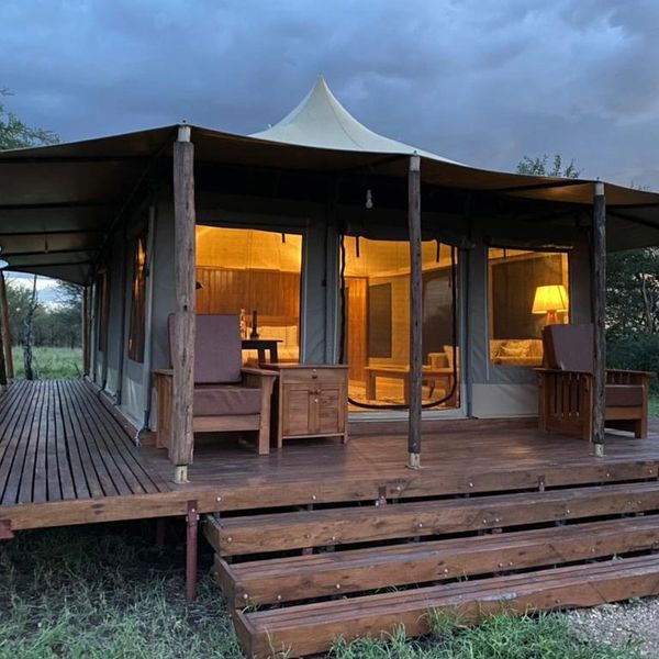 Beautiful honeymoon safari tent on wooden platform