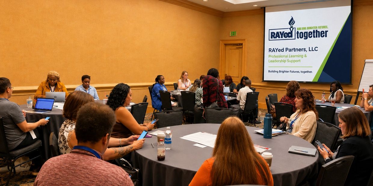 People attending a professional learning and leadership support meeting in a conference room.