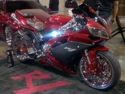 Yamaha R1, Custom Wheels, Front End, Calipers & Misc Powder Coated in Candy Red Chrome. 