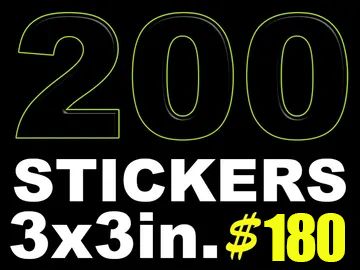 Ad promoting 200 stickers for $180.