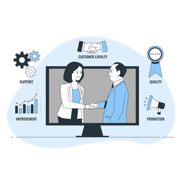 Handshake on a computer screen symbolizing business partnership.