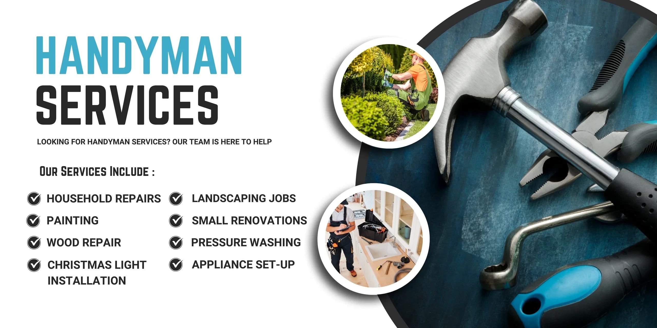 Handyman services household repairs painting wood repair christmas lights landscaping pressure wash