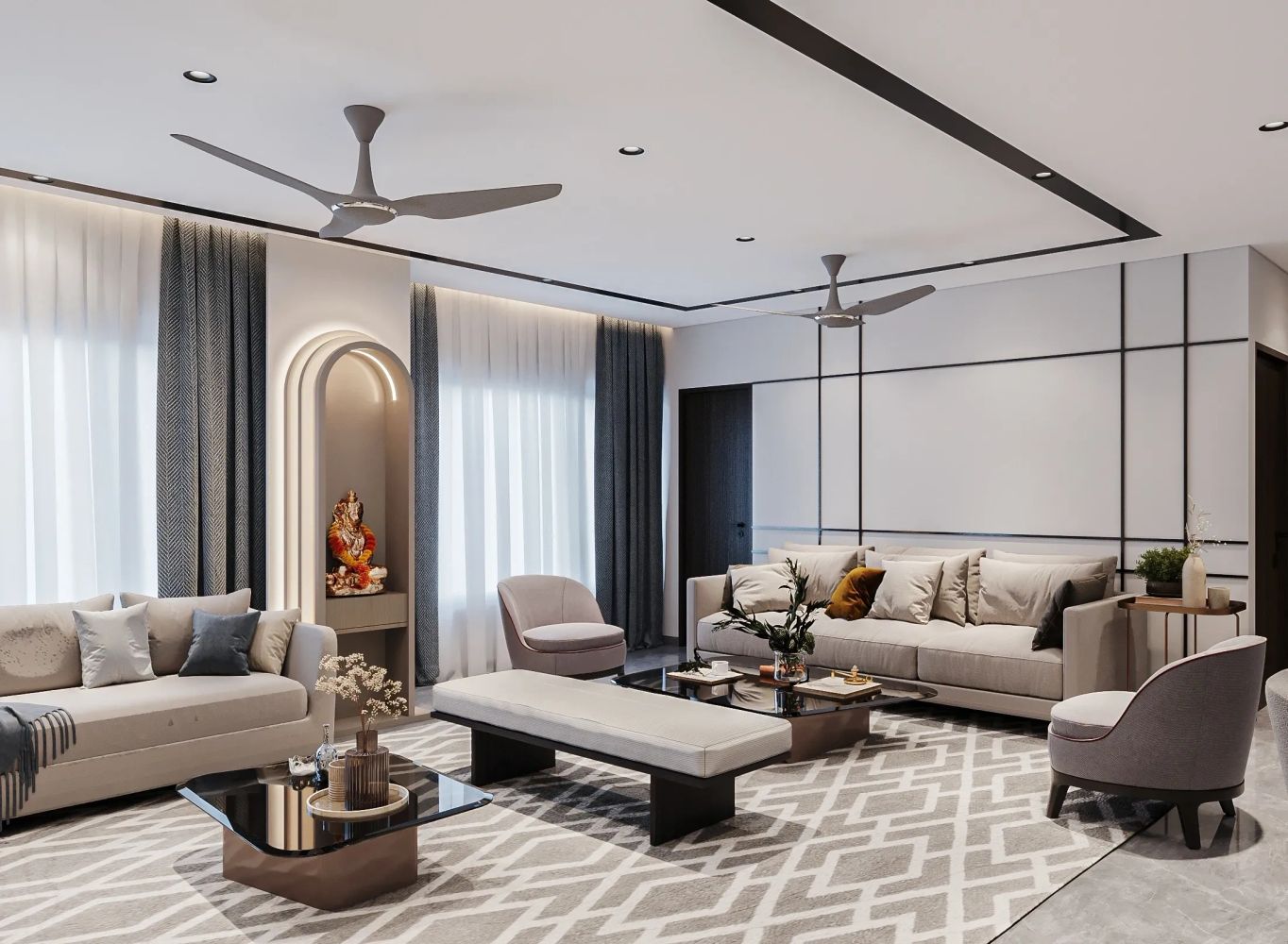 Luxury living room interior in Mumbai designed and built by One Design Project