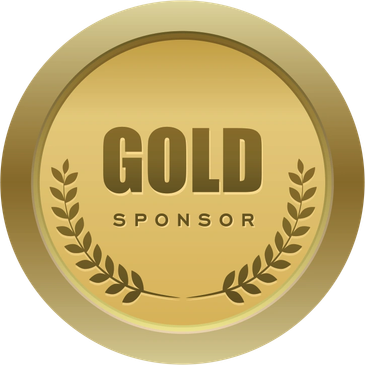 Gold sponsor badge with laurel wreath design.