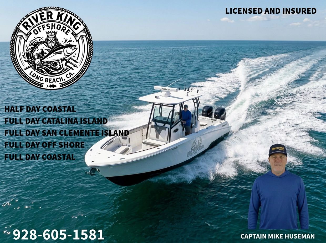 Speedboat advertisement for River King Offshore guided by Captain Mike Huseman.