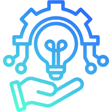 Hand holding a light bulb with gear and circuit lines, symbolizing innovation and technology.
