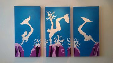 Mermaids Restoring A California Reef.
Acrylic on canvas (3) 
by artist Mark P Costa