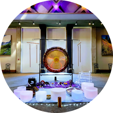 Gong and singing bowls concert set up at Botanic Gardens