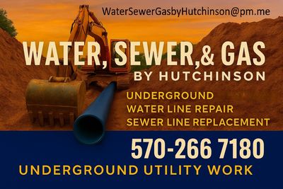 Backhoe excavating a trench for water, sewer, and gas line installation by "Water, Sewer, & Gas by H