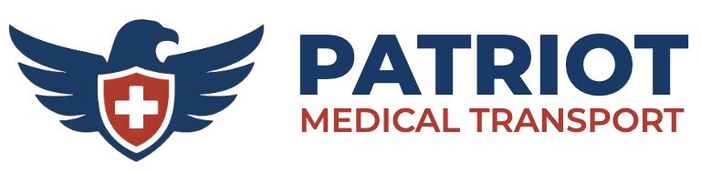 Logo of Patriot Medical Transport with eagle and shield.