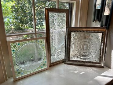 Upcycled cut crystal and glass art.
Unique one-of-a-kind assemblage pieces make a wonderful suncatch