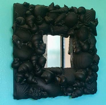 Black, square shell mirror