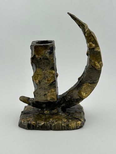 Brutalist metal candle holder moon shaped candle holder