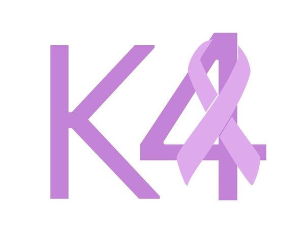 Purple ribbon with K and number 4 symbol.