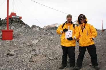 Rusty Cole from Seattle and his friend visiting Antarctica for the first time.