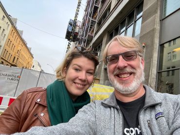 Photo of Rusty Cole with a dear friend in Berlin working in Customer Success and visiting customers