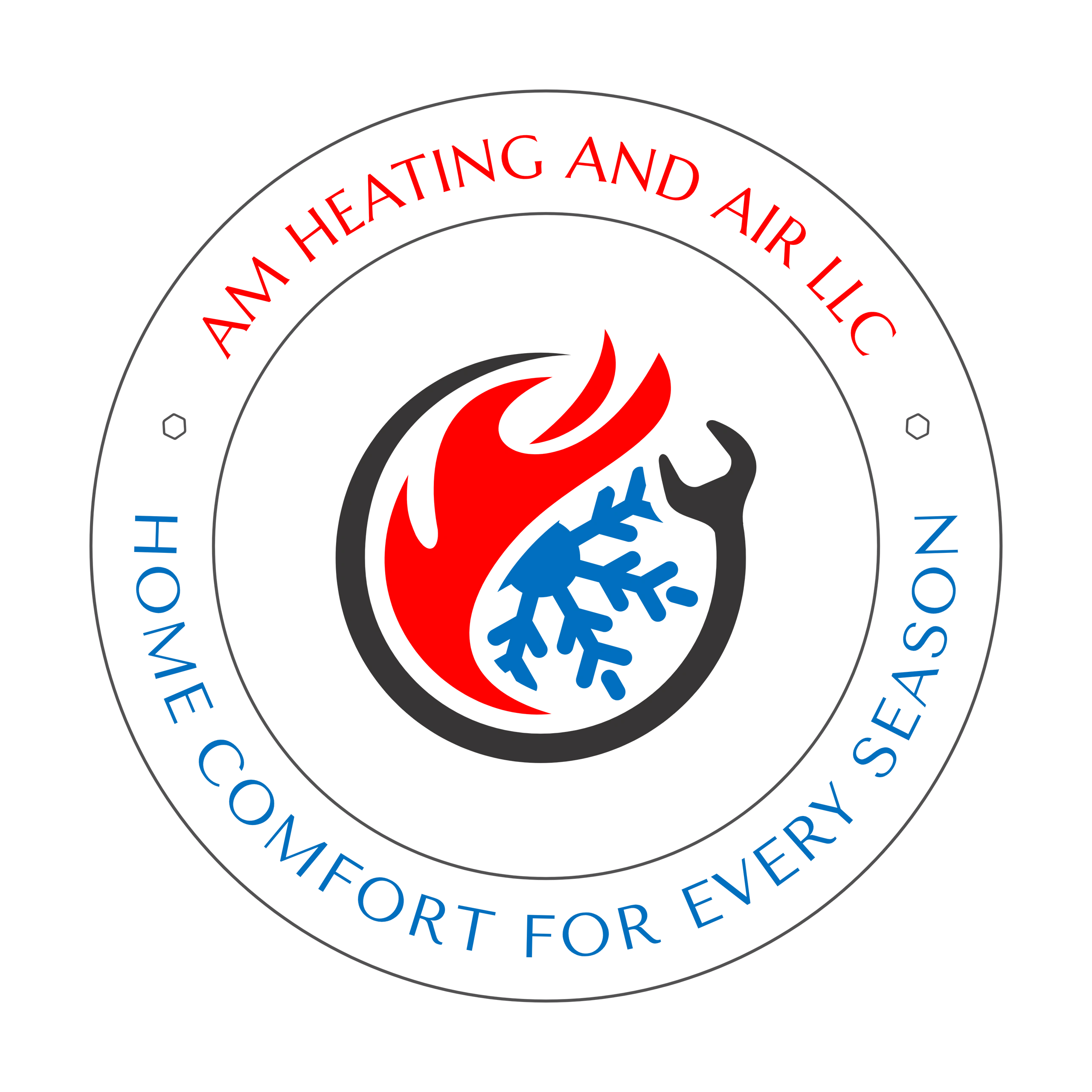 AM HEATING AND AIR LLC logo, Home comfort for every season.