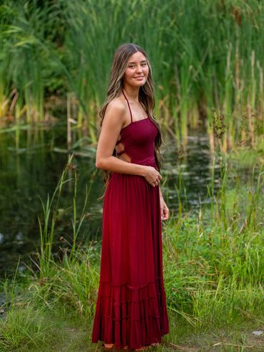 Girl with brown hair in a forest. Skylar | HUHS Senior | Class of 2026