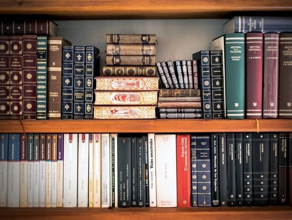 A shelf with books