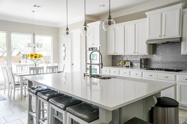 A kitchen with an island