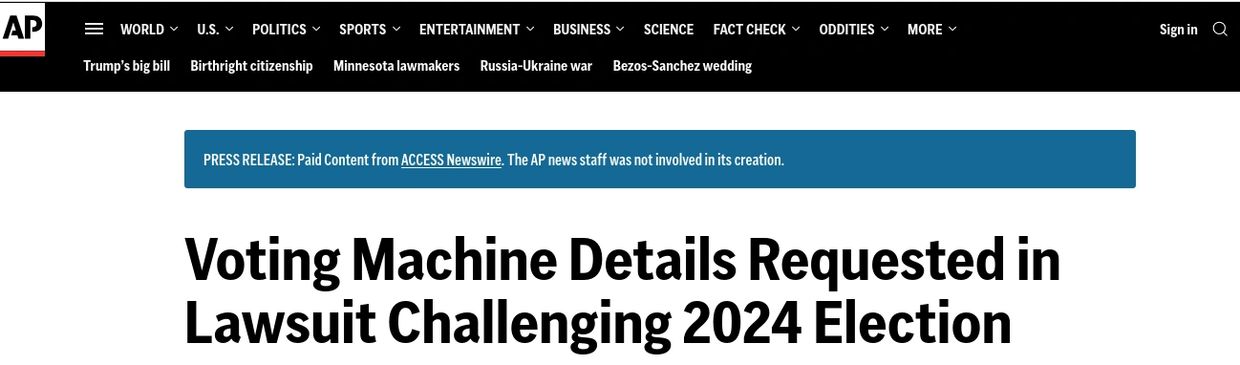 Voting Machine Details Requested in Lawsuit Challenging 2024 Election