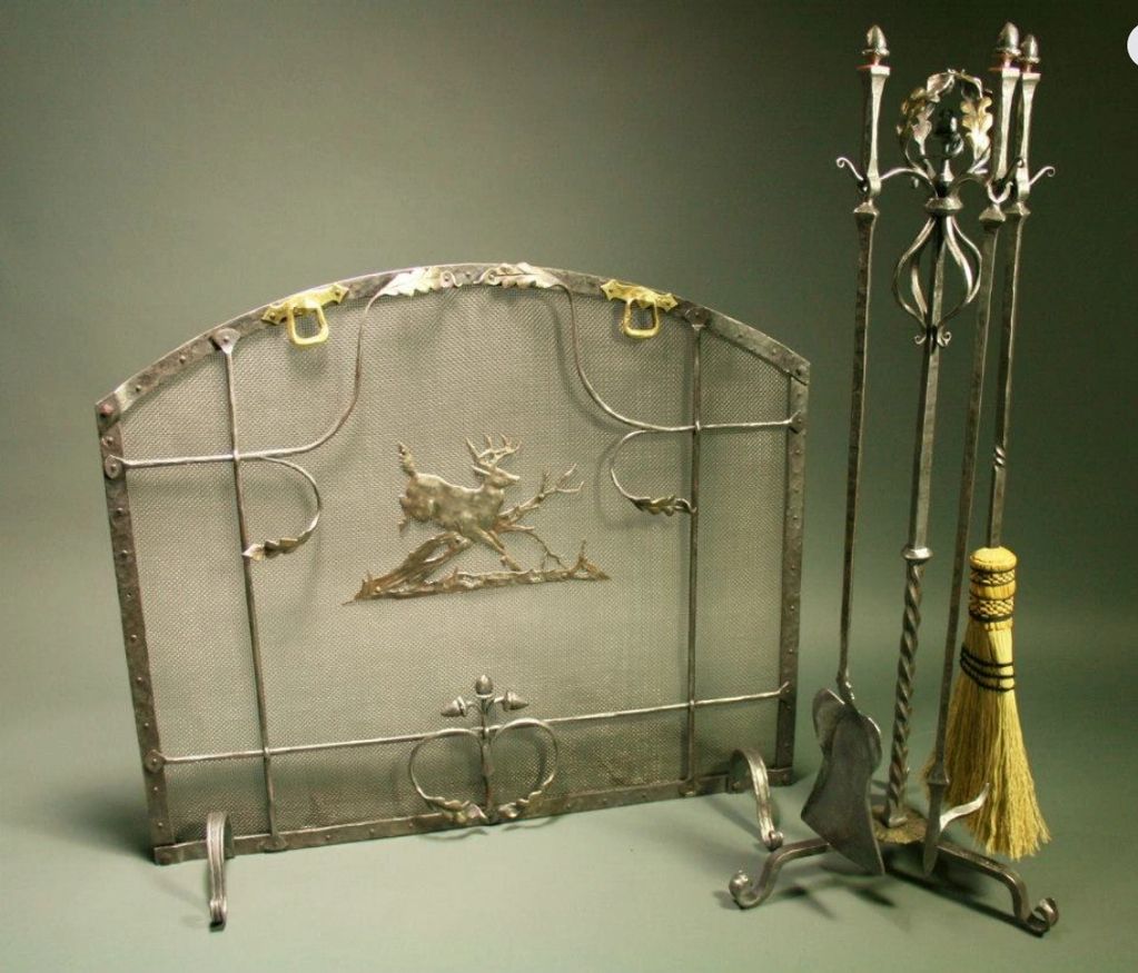 Hand forged  fire screen and fire tools. Custom designed by Hammersmith Studios