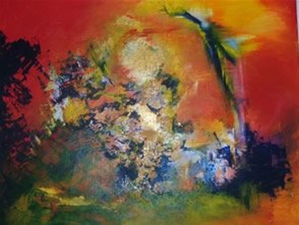 a red and yellow abstract painting